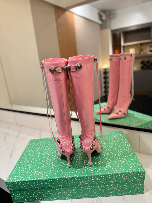 BLC Cagole Knee-High Boots 9.5cm Pink Leather 985498