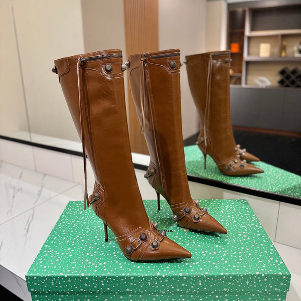 BLC Cagole Knee-High Boots 9.5cm Brown Leather 985497