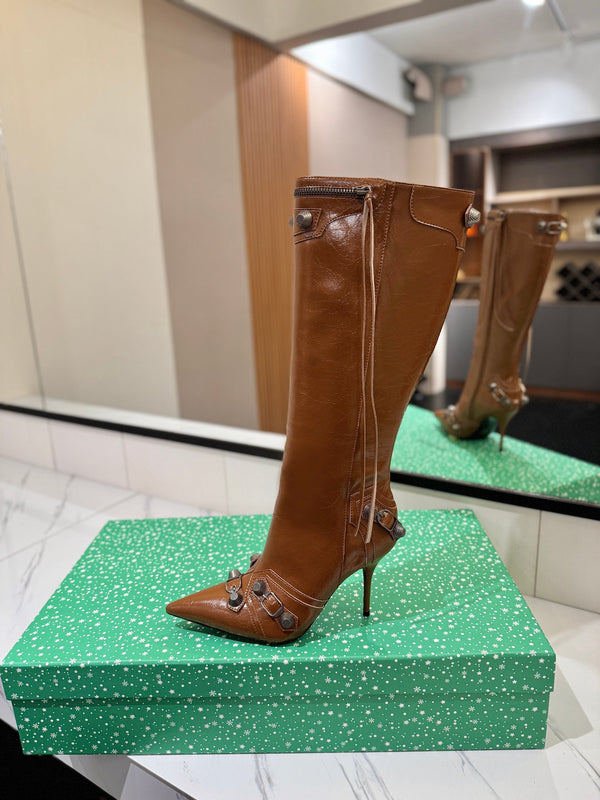 BLC Cagole Knee-High Boots 9.5cm Brown Leather 985497