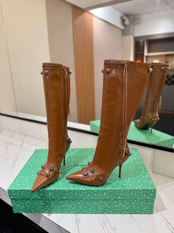 BLC Cagole Knee-High Boots 9.5cm Brown Leather 985497