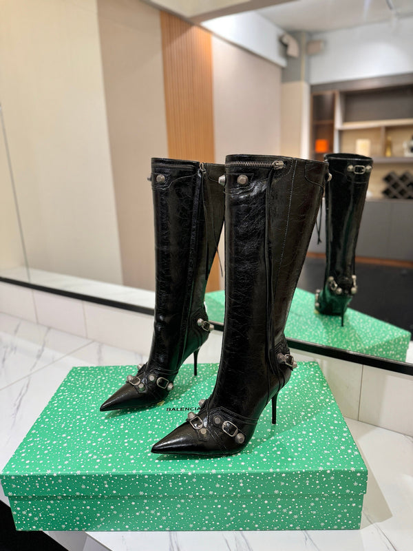 BLC Cagole Knee-High Boots 9.5cm Black Leather 985495