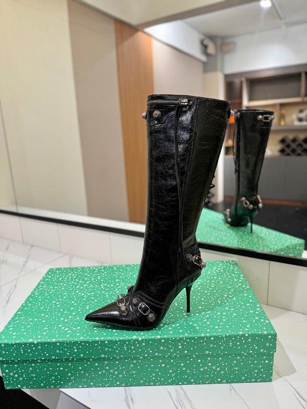 BLC Cagole Knee-High Boots 9.5cm Black Leather 985495