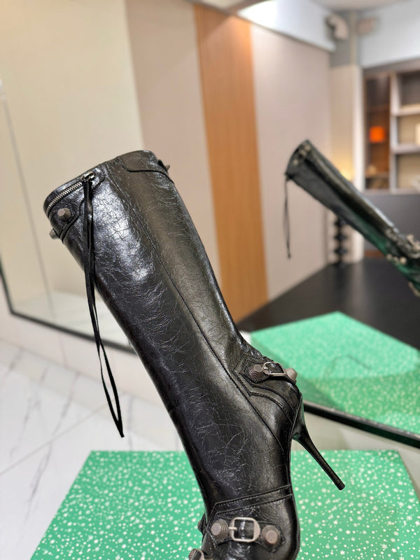 BLC Cagole Knee-High Boots 9.5cm Black Leather 985495