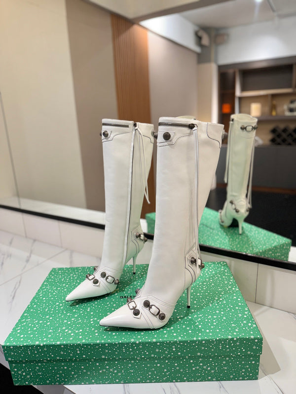 BLC Cagole Knee-High Boots 9.5cm White Leather 985494