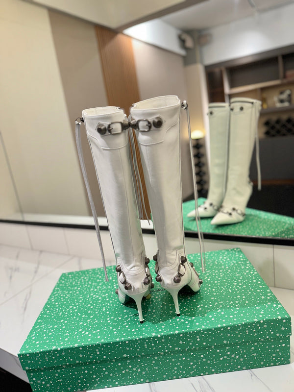 BLC Cagole Knee-High Boots 9.5cm White Leather 985494