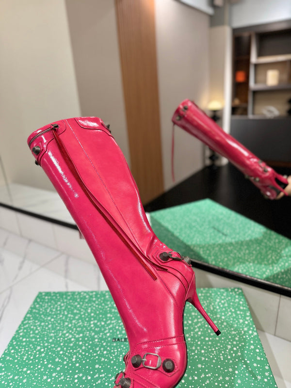 BLC Cagole Knee-High Boots 9.5cm Dark Pink Leather 985493