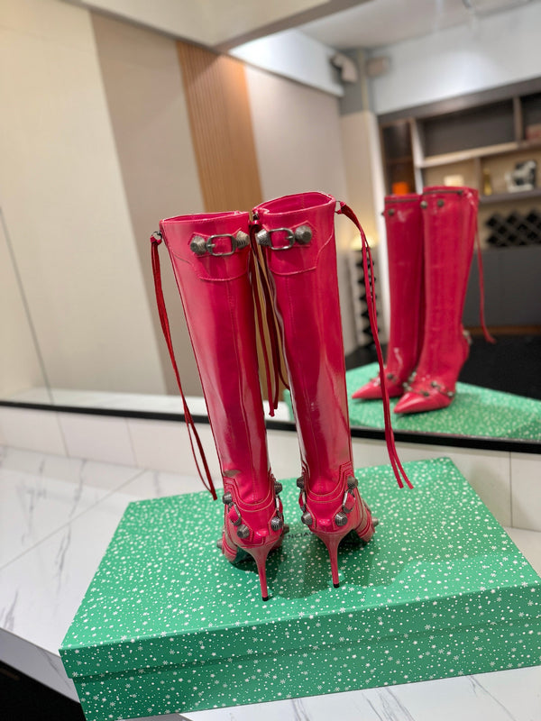 BLC Cagole Knee-High Boots 9.5cm Dark Pink Leather 985493
