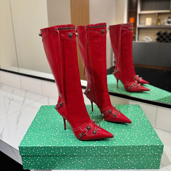BLC Cagole Knee-High Boots 9.5cm Red Leather 985492