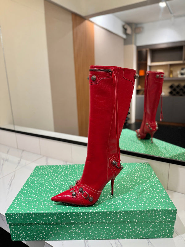 BLC Cagole Knee-High Boots 9.5cm Red Leather 985492