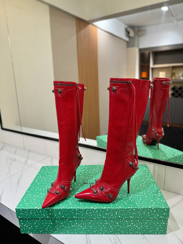 BLC Cagole Knee-High Boots 9.5cm Red Leather 985492