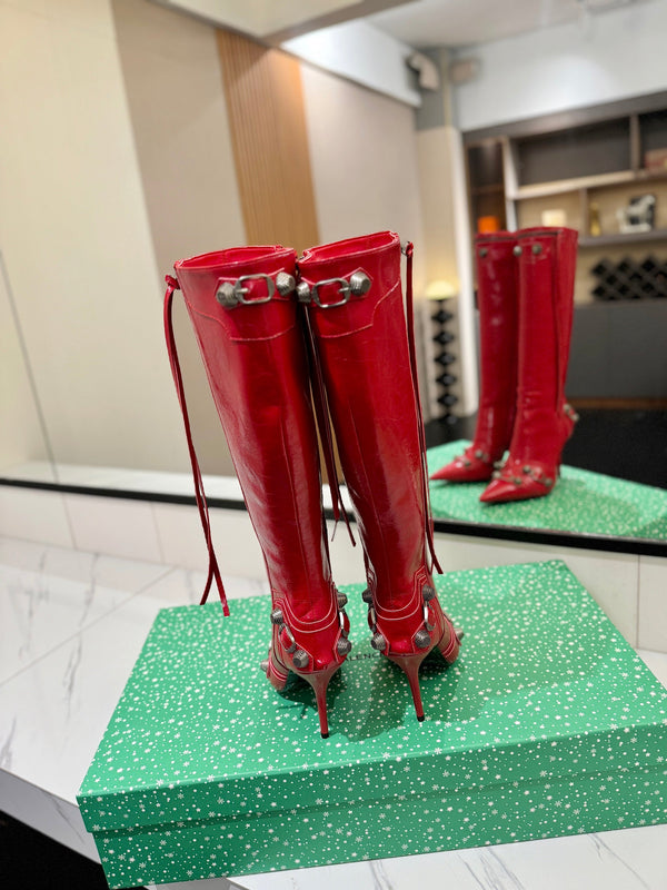 BLC Cagole Knee-High Boots 9.5cm Red Leather 985492