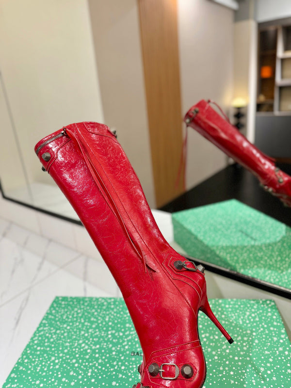 BLC Cagole Knee-High Boots 9.5cm Red Leather 985492