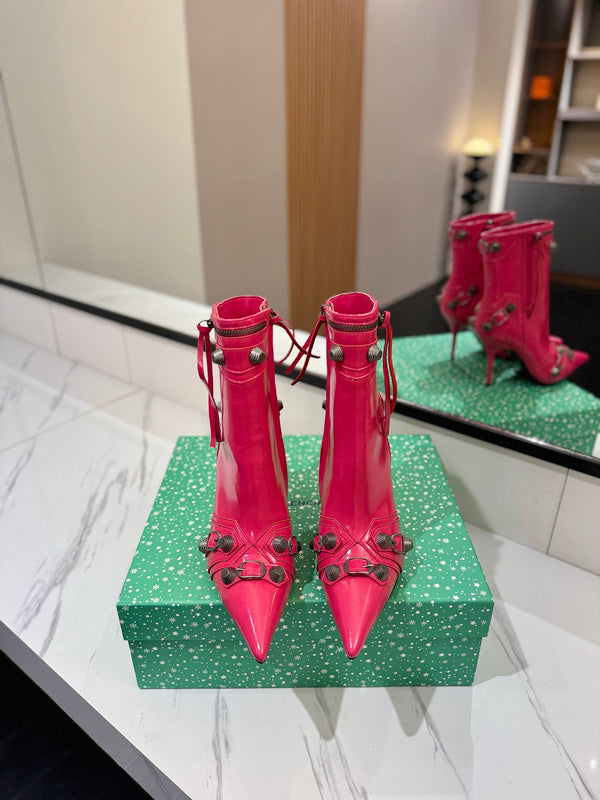 BLC Cagole Mid-Calf Boots 9.5cm Dark Pink Leather 985490