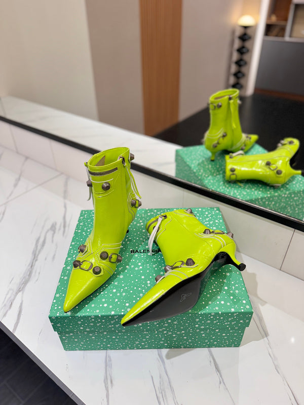 BLC Cagole Mid-Calf Boots 5cm Neon Green Leather 985476