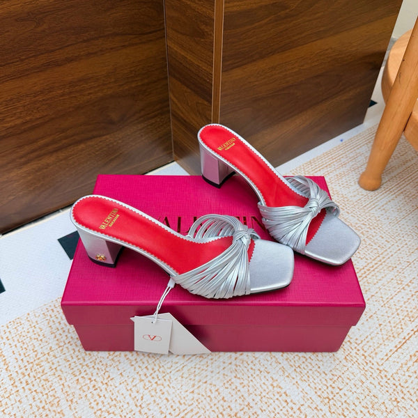 VLTN 26s Annet Mules 6.5cm Silver Woven Leather 974327
