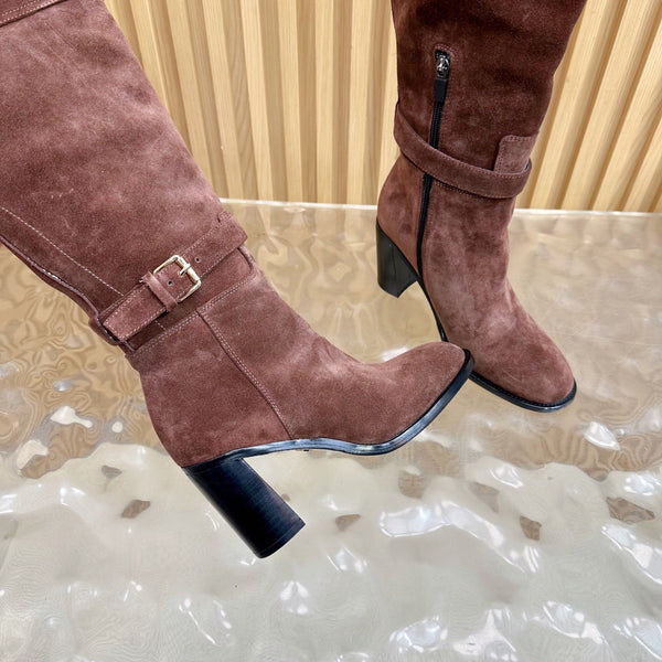 CD D-Town Heeled Knee-High Boots Chocolate Brown Suede 955999