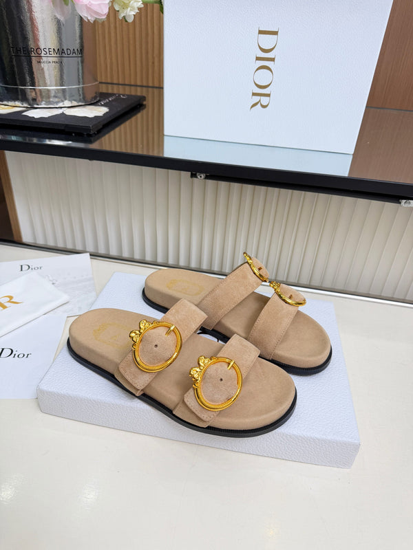 CD Médaillon Buckle Slide Cognac Beige Suede 987054