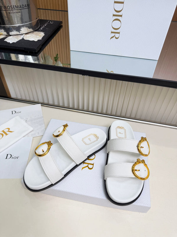 CD Médaillon Buckle Slide White Leather 987053