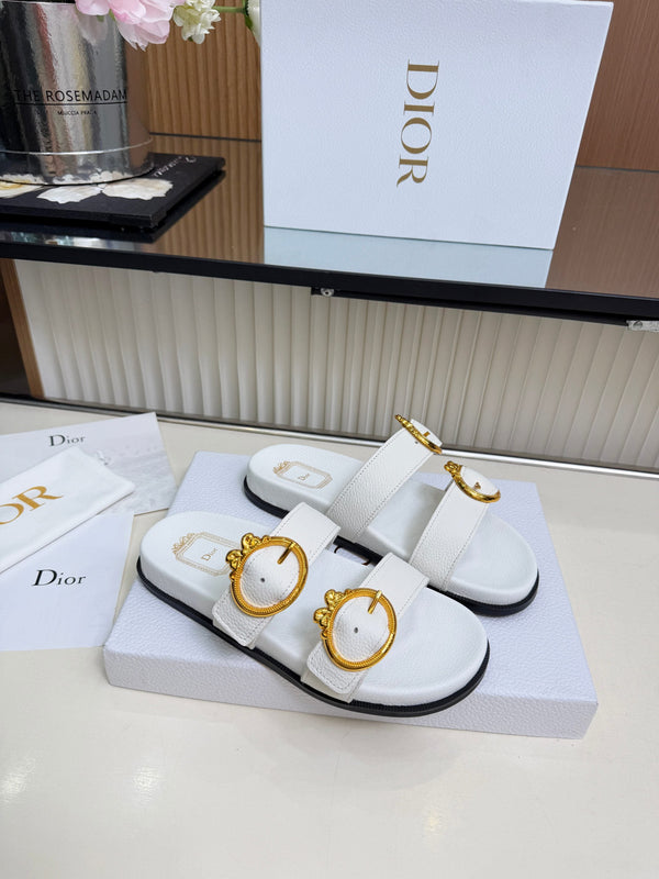CD Médaillon Buckle Slide White Leather 987053