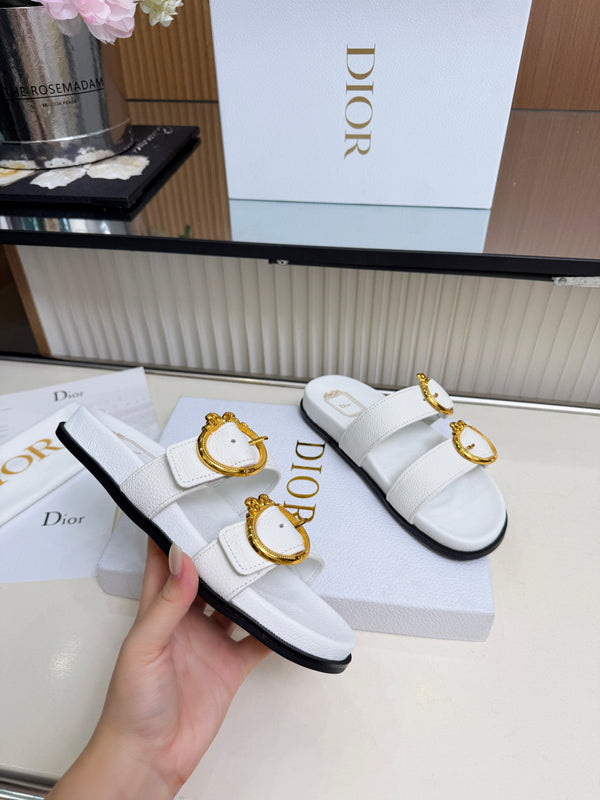 CD Médaillon Buckle Slide White Leather 987053