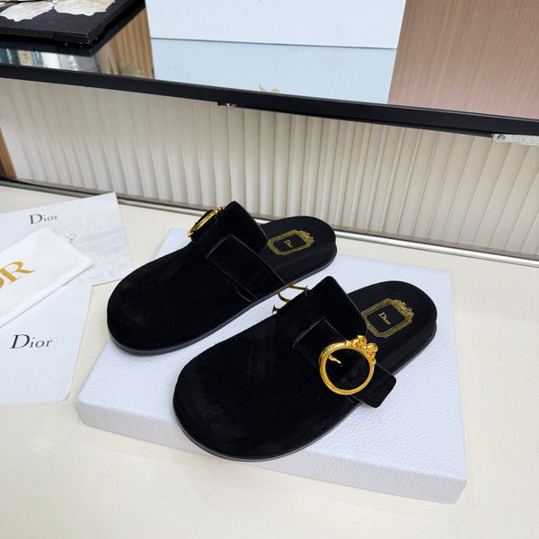 CD Médaillon Buckle Mules Black Suede 987049