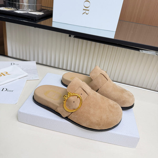 CD Médaillon Buckle Mules Beige Suede 987048
