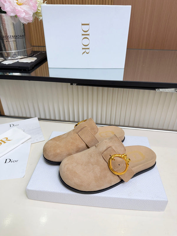 CD Médaillon Buckle Mules Beige Suede 987048