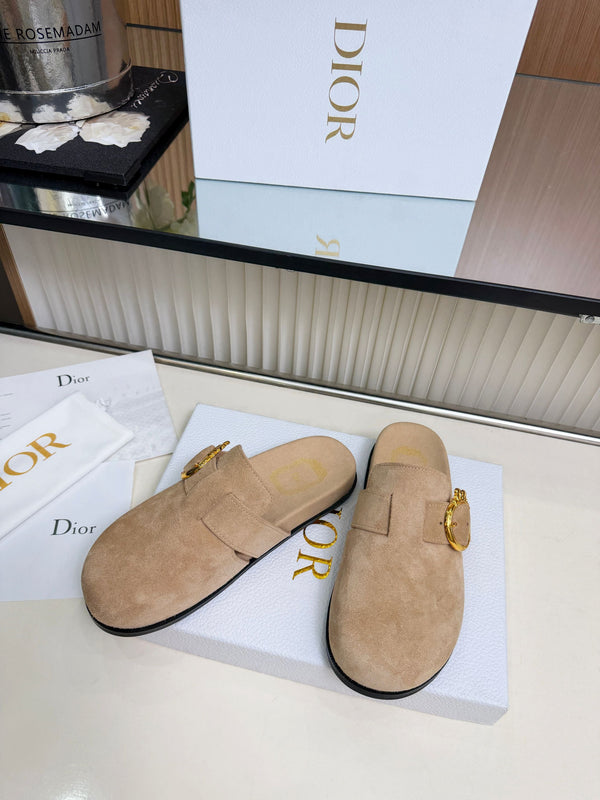 CD Médaillon Buckle Mules Beige Suede 987048