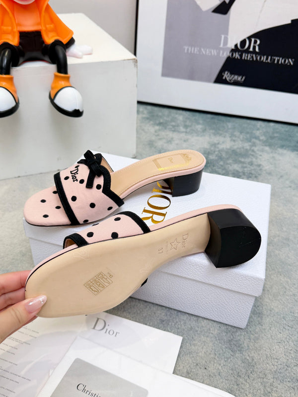 CD Dway Heeled Mules Pink Polka Dot Bow 987035