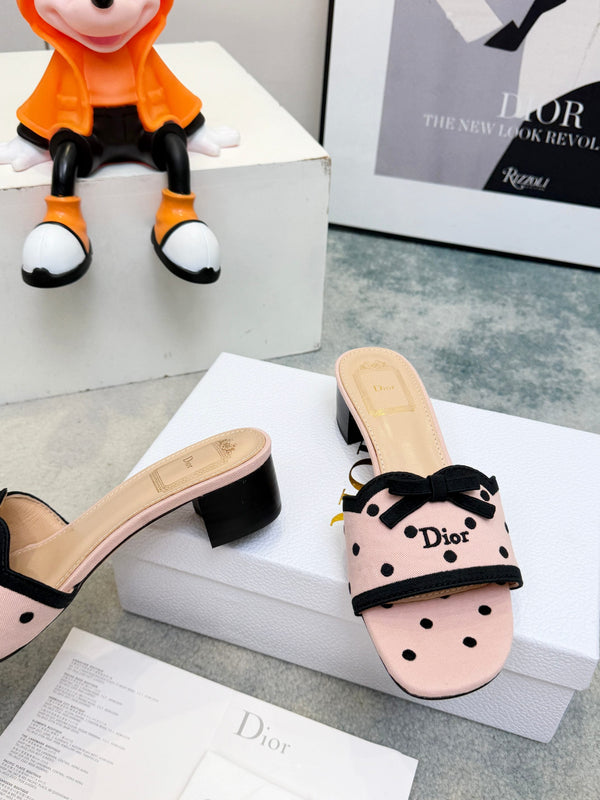 CD Dway Heeled Mules Pink Polka Dot Bow 987035