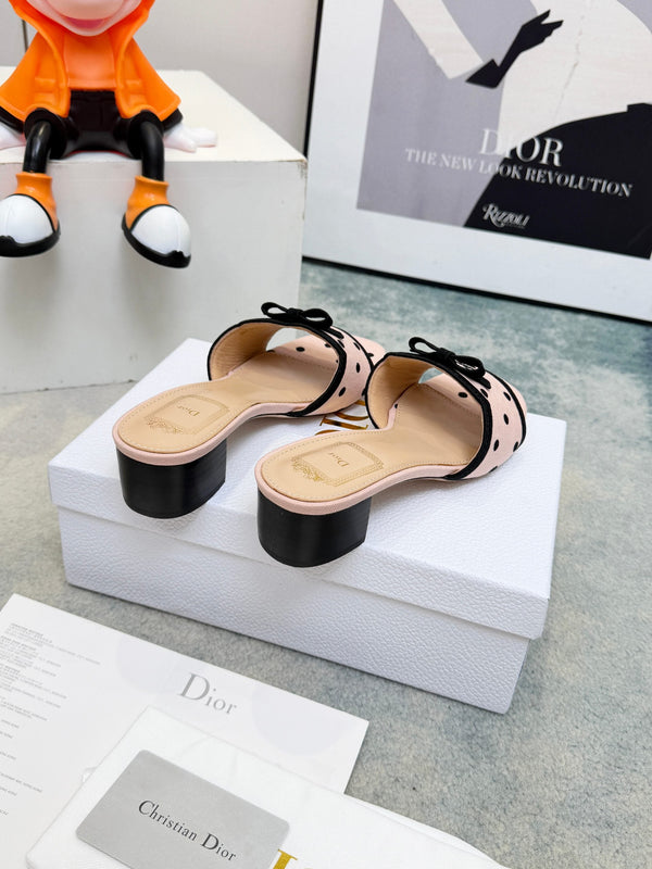 CD Dway Heeled Mules Pink Polka Dot Bow 987035