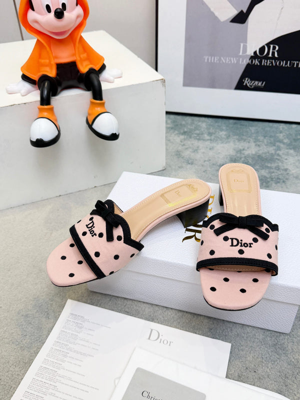 CD Dway Heeled Mules Pink Polka Dot Bow 987035