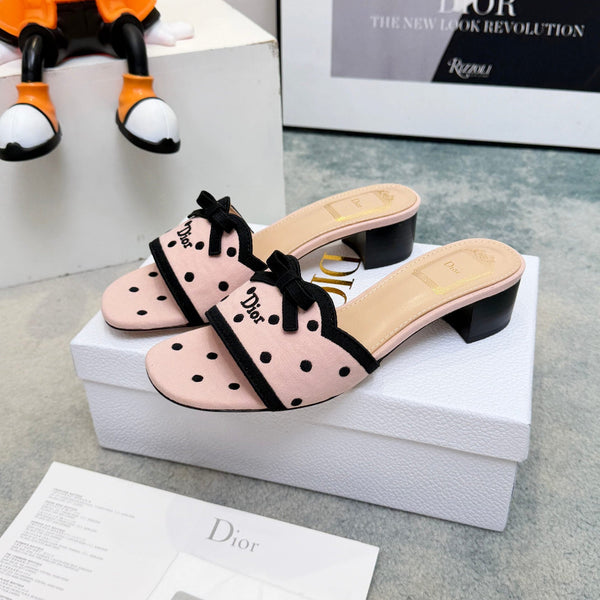 CD Dway Heeled Mules Pink Polka Dot Bow 987035
