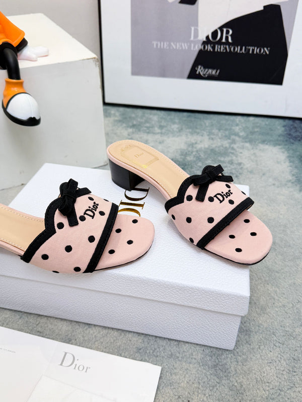 CD Dway Heeled Mules Pink Polka Dot Bow 987035