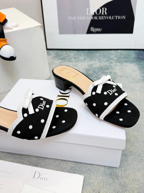 CD Dway Heeled Mules Black Polka Dot Bow 987034
