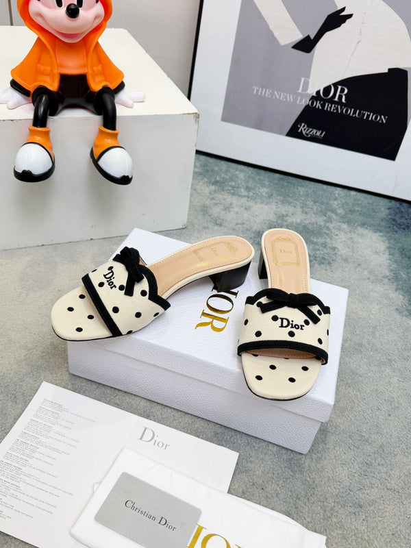 CD Dway Heeled Mules Beige Polka Dot Bow 987033