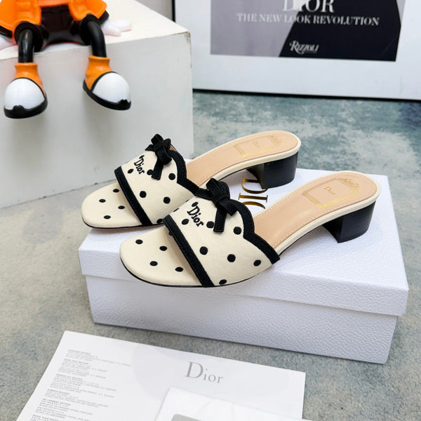 CD Dway Heeled Mules Beige Polka Dot Bow 987033