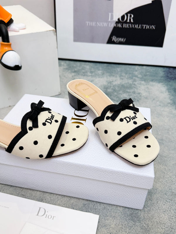 CD Dway Heeled Mules Beige Polka Dot Bow 987033