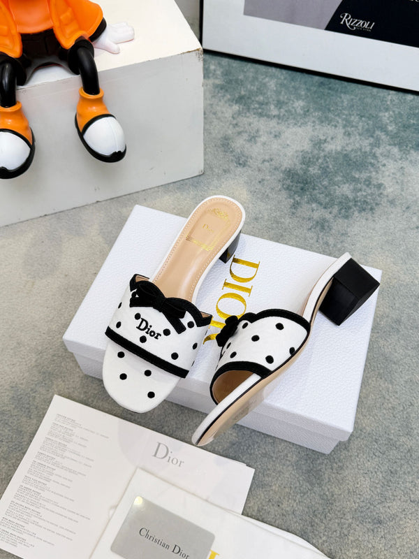CD Dway Heeled Mules White Polka Dot Bow 987032