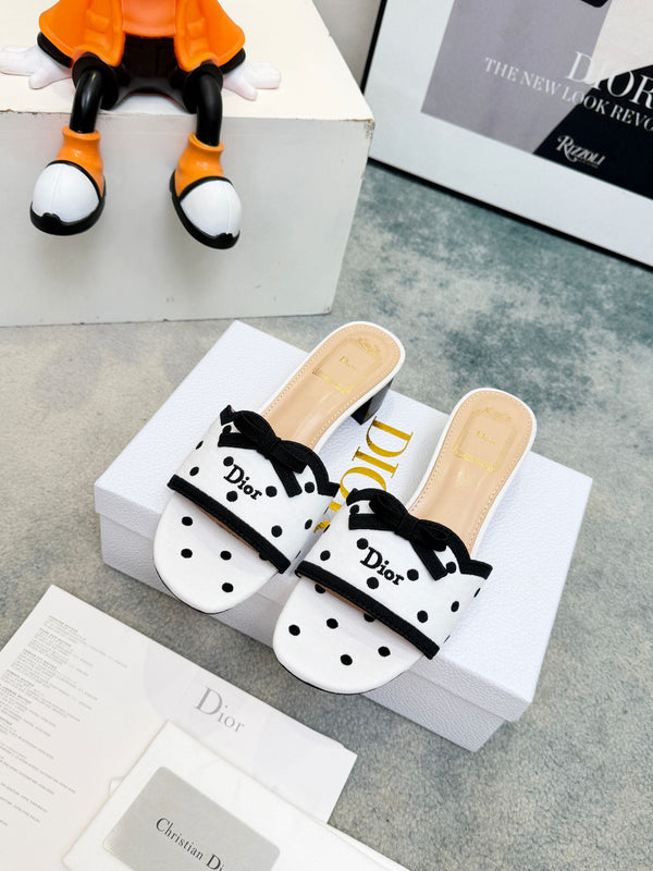 CD Dway Heeled Mules White Polka Dot Bow 987032