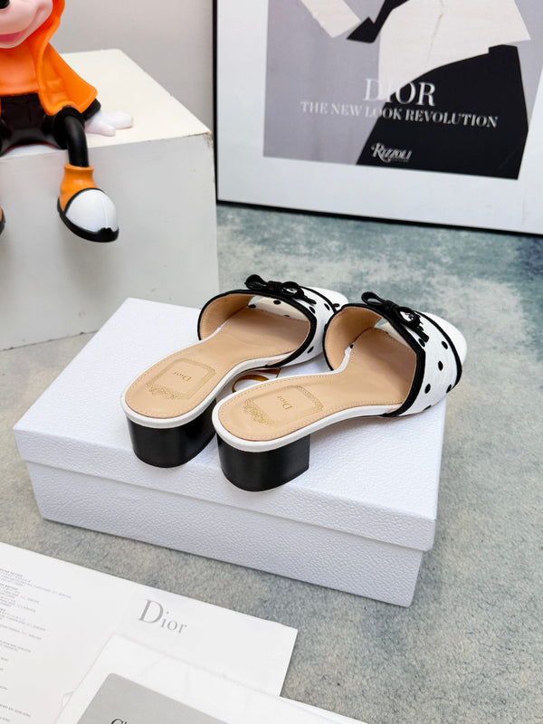 CD Dway Heeled Mules White Polka Dot Bow 987032
