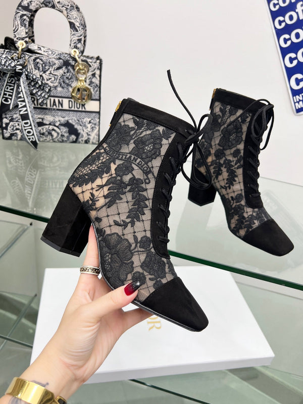 CD Lace Ankle Boots 8cm Black Lace Suede 981809