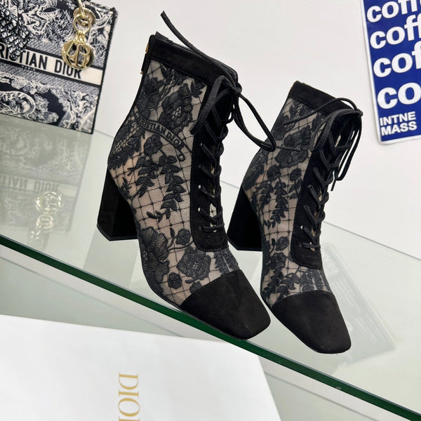 CD Lace Ankle Boots 8cm Black Lace Suede 981809