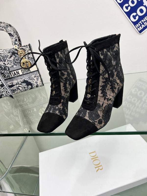CD Lace Ankle Boots 8cm Black Lace Suede 981809