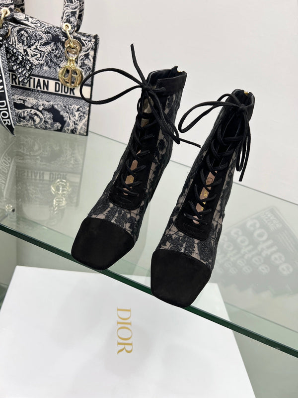CD Lace Ankle Boots 8cm Black Lace Suede 981809