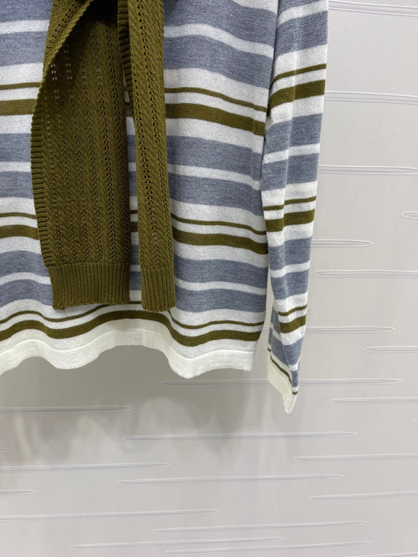 Miu 26s Striped Shawl Knit Long-Sleeved Top Wool 423904