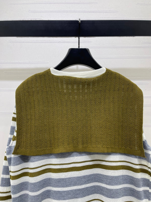 Miu 26s Striped Shawl Knit Long-Sleeved Top Wool 423904