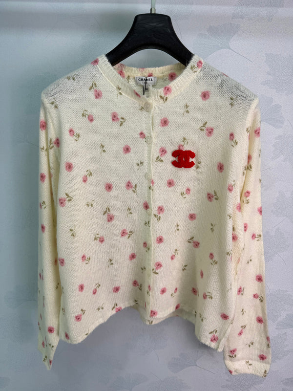 CC Crewneck Knit Cardigan Floral Wool 426062