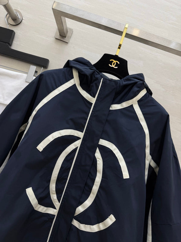 CC Cropped Hooded Jacket Navy Blue Windproof Fabric 427430