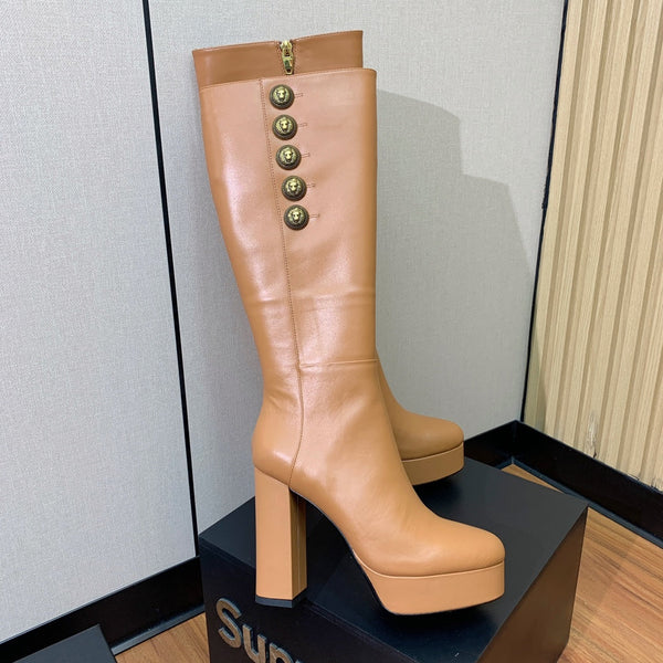 BM 26S Knee-High Platform Boots 11.5cm Tan Leather 111382
